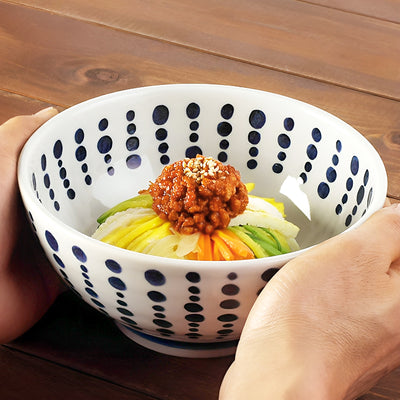 Japanese Large Ramen Noodle Bowl 18cm Blue Dots