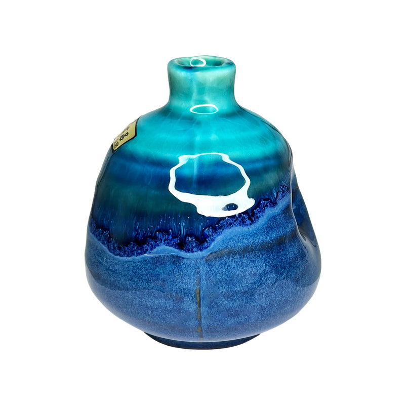 Japanese Mini Vase Irregular Shape Emerald Blue Lake