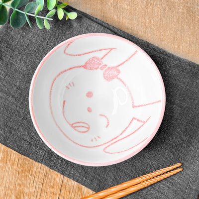 Japanese Ceramic Rice Bowl 10.5cm Cute Bunny Rabbit Pink