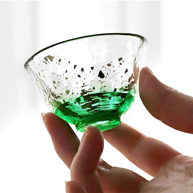 Gold-flecked Emerald Glass Sake Cup 7cm Crafted In Japan