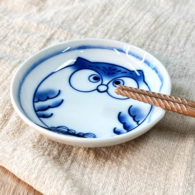 Japanese Ceramic Sauce Dish Plate 9cm Irregular Owl