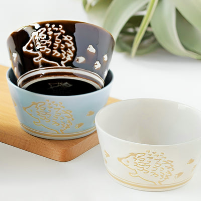 Japanese Ceramic Rice Bowl 13cm Hedgehog Cream
