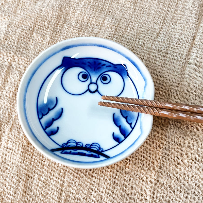 Japanese Ceramic Sauce Dish Plate 9cm Irregular Owl