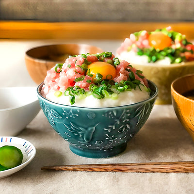 Japanese Rice Bowl 12.5cm Hummingbird Emerald