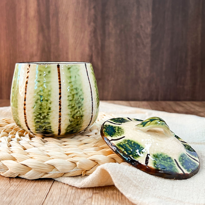 Ceramic Chawanmushi Soup Bowl With Lid Moss Green