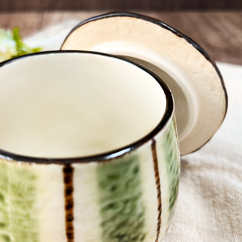 Ceramic Chawanmushi Soup Bowl With Lid Moss Green