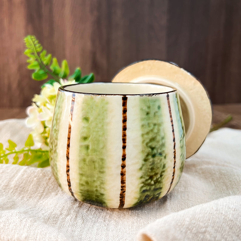 Ceramic Chawanmushi Soup Bowl With Lid Moss Green