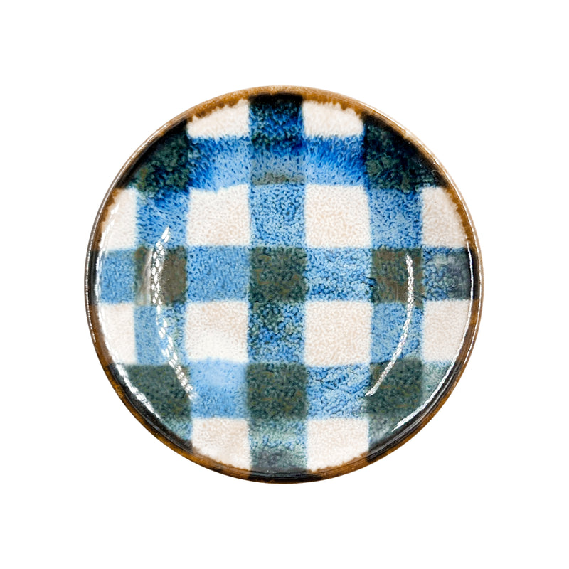 Japanese Ceramic Sauce Dish 9cm Blue Grid