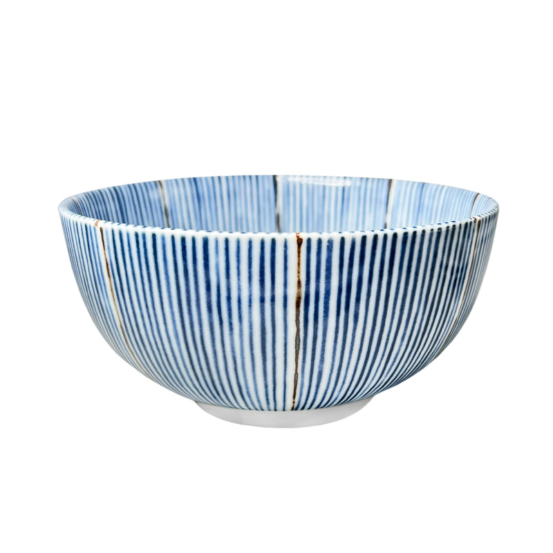 Japanese Ceramic Noodle Bowl 16cm Blue Lines