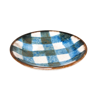 Japanese Ceramic Sauce Dish 9cm Blue Grid