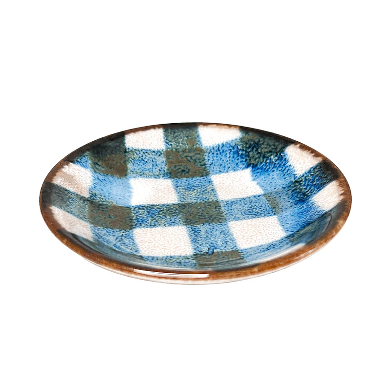 Japanese Ceramic Sauce Dish 9cm Blue Grid