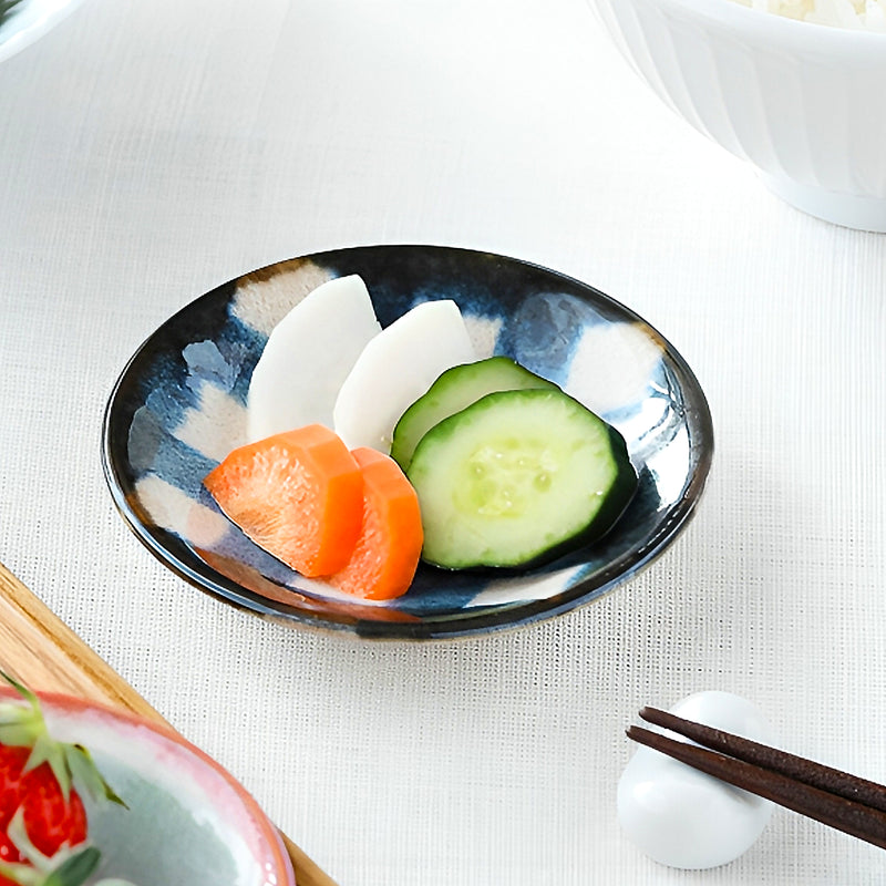 Japanese Ceramic Sauce Dish 9cm Blue Grid