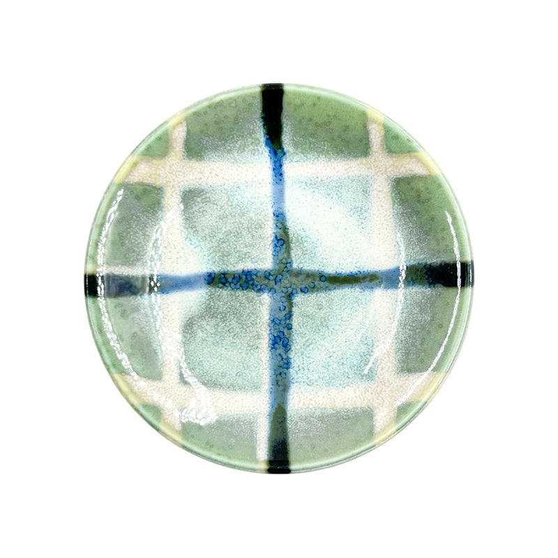 Japanese Ceramic Sauce Dish 9cm Green Grid