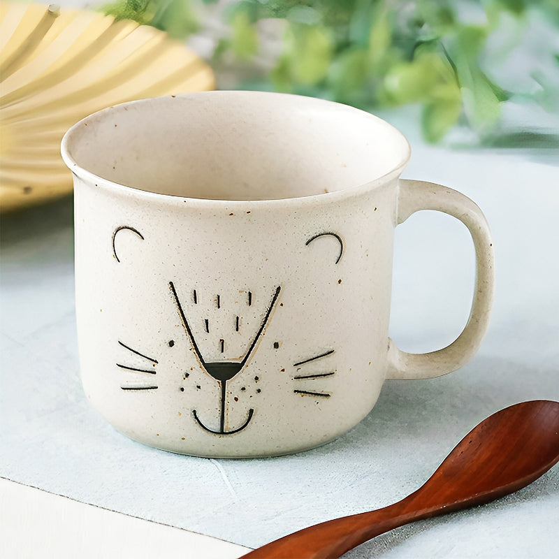 Japanese Ceramic MOGUMOGU Cup Mug With Handle Cute Lion 450ml