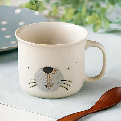 Japanese Ceramic MOGUMOGU Cup Mug With Handle Cute Seal 450ml