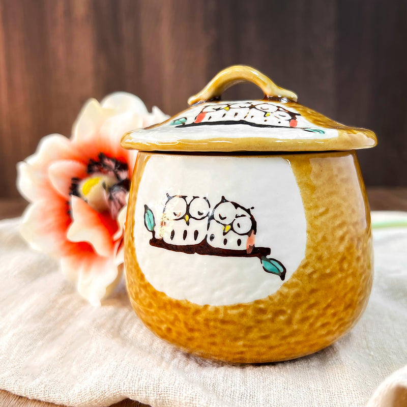 Ceramic Chawanmushi Soup Bowl With Lid Owls