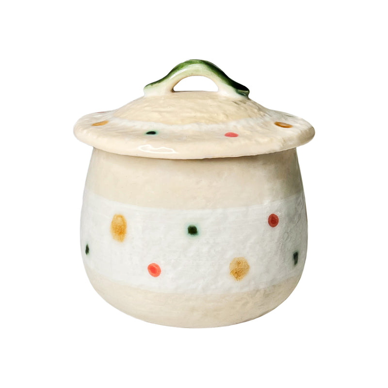 Ceramic Chawanmushi Soup Bowl With Lid Coloured Dots