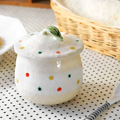 Ceramic Chawanmushi Soup Bowl With Lid Coloured Dots