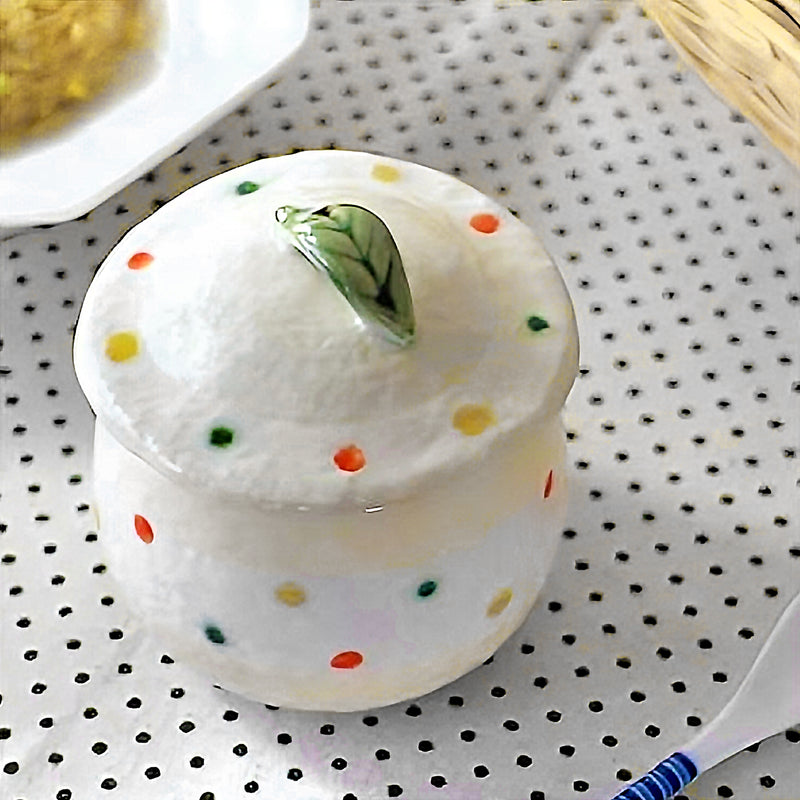 Ceramic Chawanmushi Soup Bowl With Lid Coloured Dots