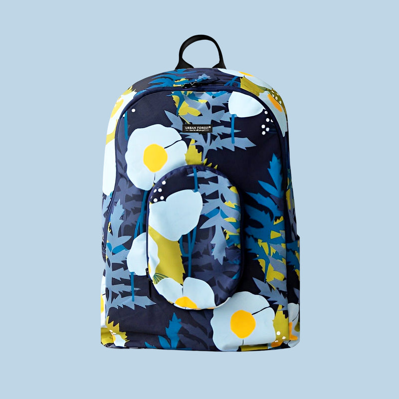 Urban Forest Tree Foldable Backpack Bag Meconopsis Blue