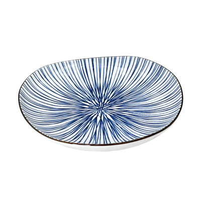 Japanese Ceramic Irregular Serving Plate 16.5cm Blue Lines