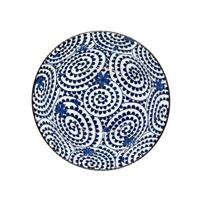 Japanese Ramen Bowl Marubi 15cm Blue Swirl Flower