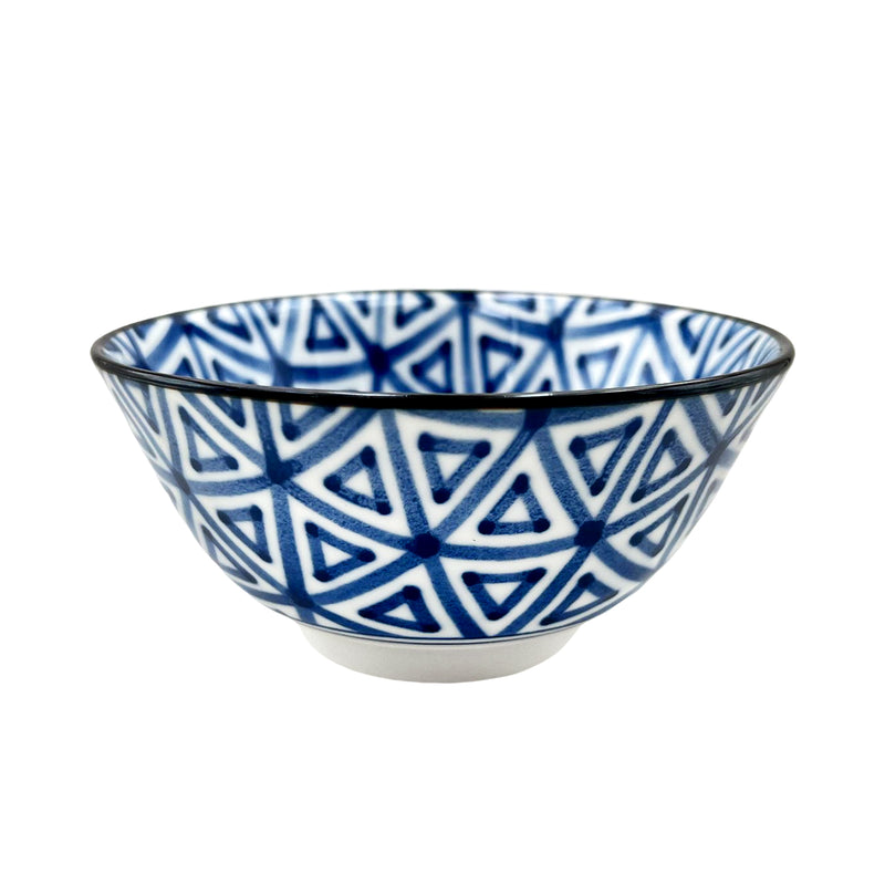 Japanese Ceramic Rice Bowl 13cm Indigo Ikat Triangle