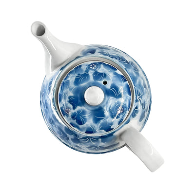 Japanese Ceramic Tea Pot With Handle Plum Bossom Azure