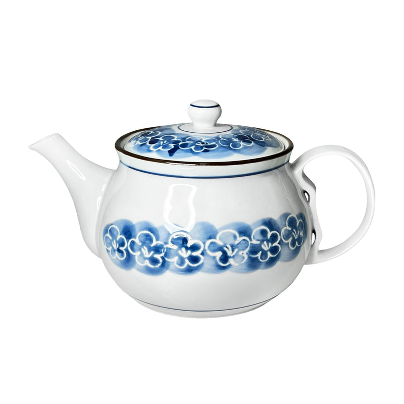 Japanese Traditional Tea Pot Handcrafted Blue Flowers