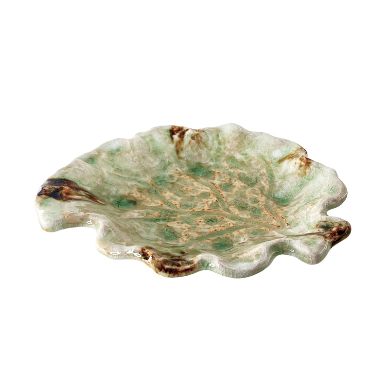 Handmade Ceramic Leaf Plate 17.5cm Jade Green