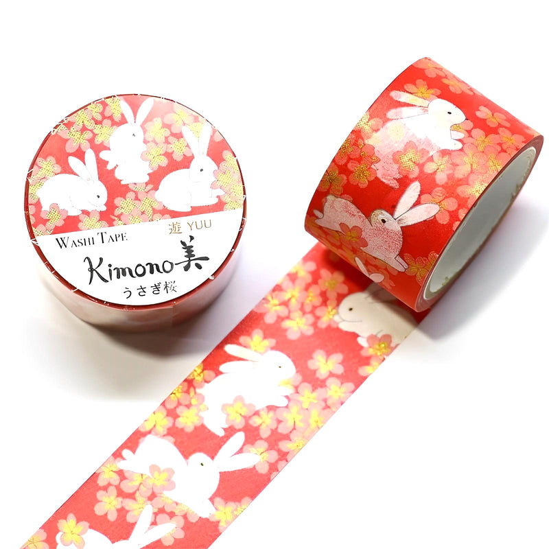 Kimono美 Masking Tape Series Rabbit Sakura ( Gold Leaf Gradation )
