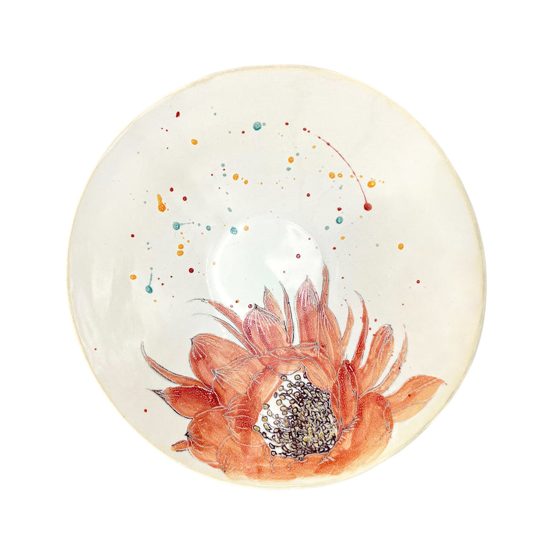 Handmade Large Serving Bowl Plate 32.5cm Watercolour Lotus