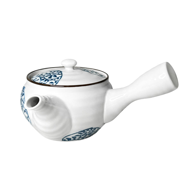 Japanese Ceramic Tea Pot With Handle Spiral Flower