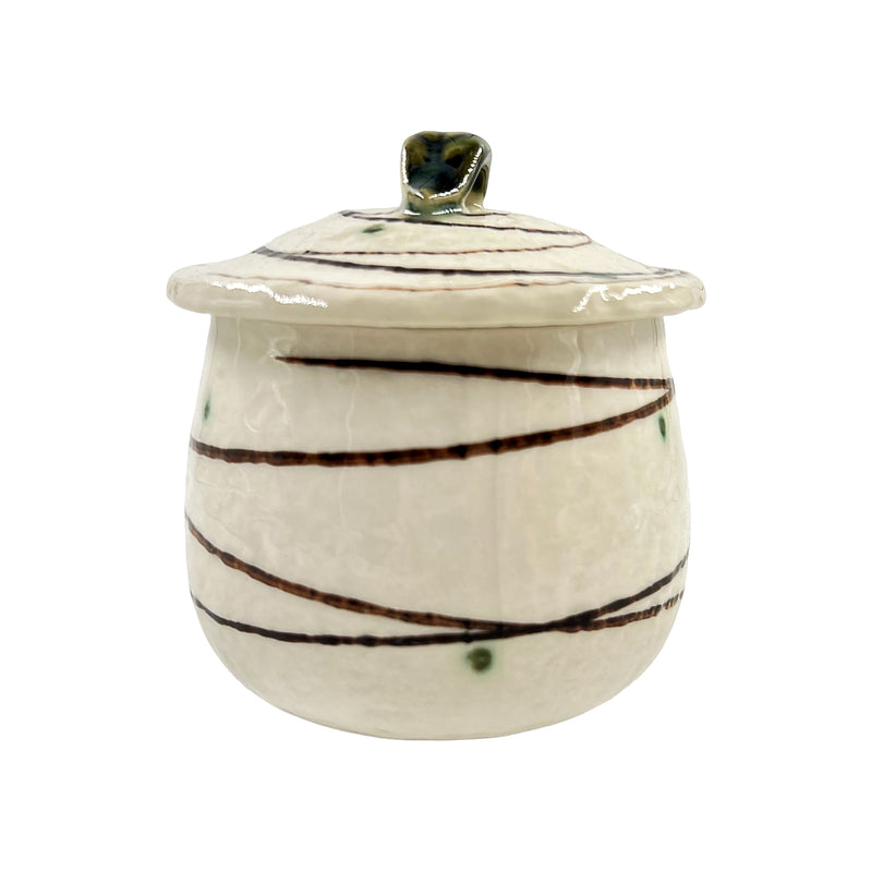 Ceramic Chawanmushi Soup Bowl With Lid Leaves & Vines