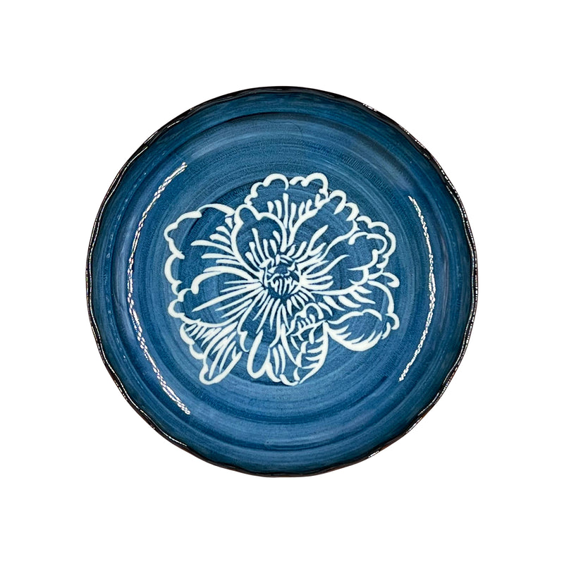 Japanese Ceramic Side Plate 16.5cm Indigo Peony