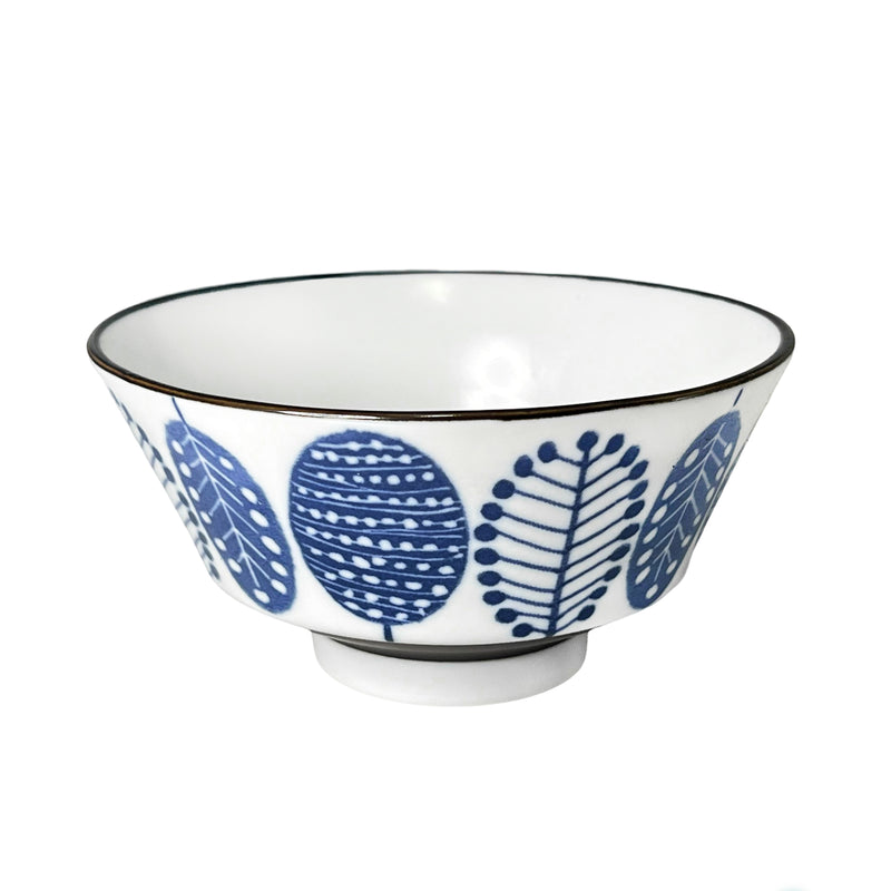 Japanese Ceramic Rice Bowl 13cm Blue Leaves