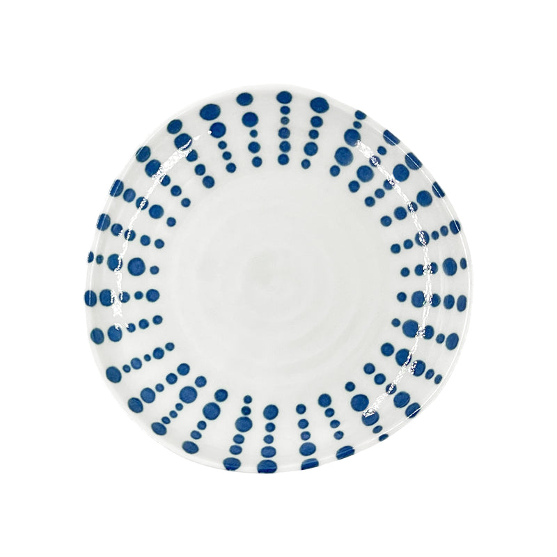 Japanese Mino Ware Irregular Serving Plate 16.5cm Blue Dots
