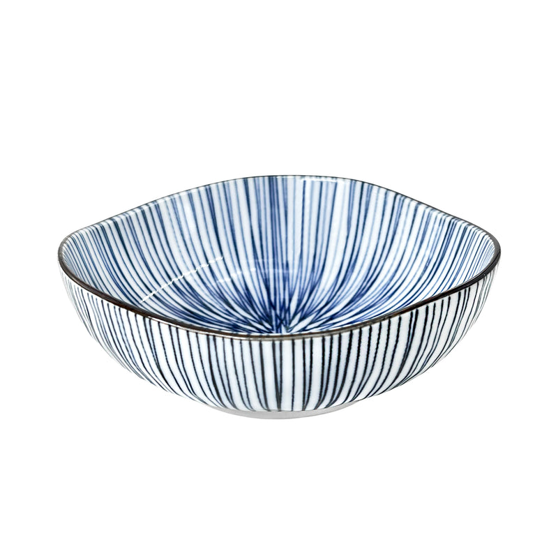 Japanese Ceramic Dessert Bowl 13.5cm Blue Lines