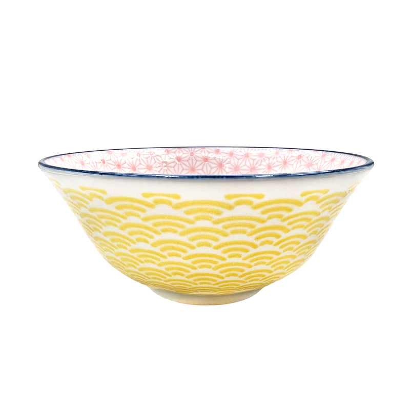 Japanese Noodle Bowl 15.5cm Asanoha-wave Yellow & Peach