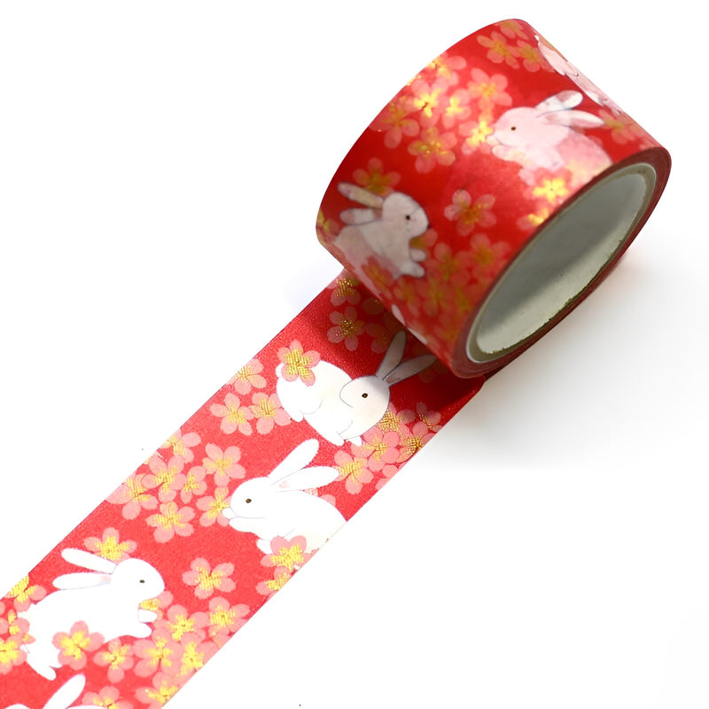 Kimono美 Masking Tape Series Rabbit Sakura ( Gold Leaf Gradation )