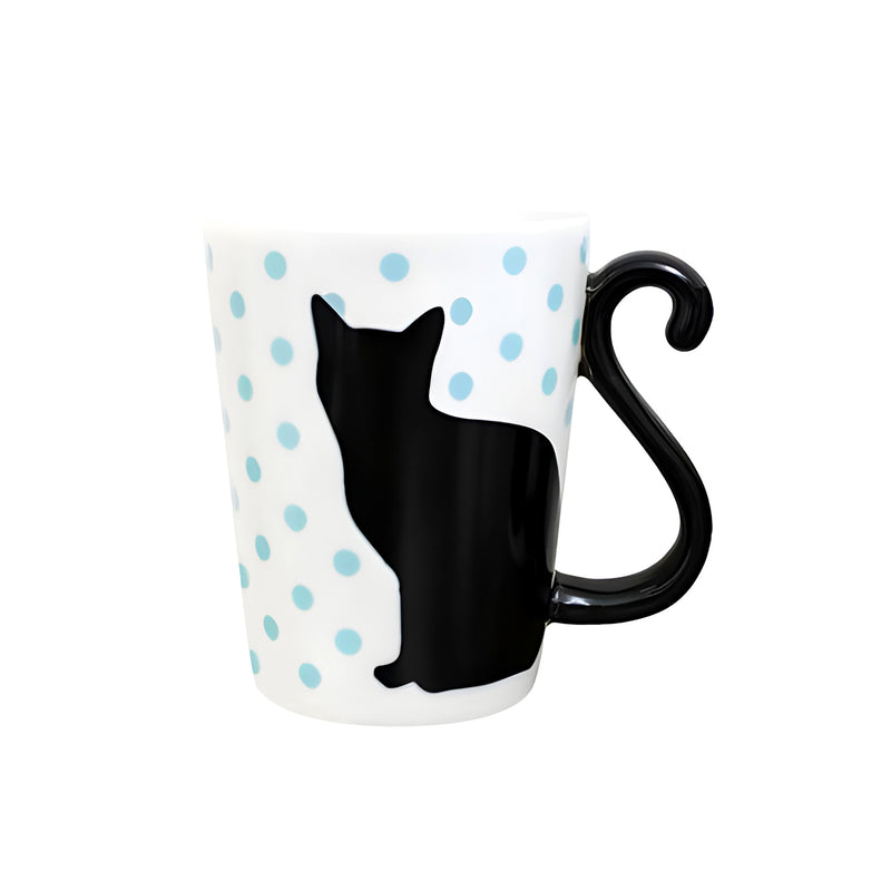 Mug Tea Cup Couple Series Black Cat & Polka Dot Blue