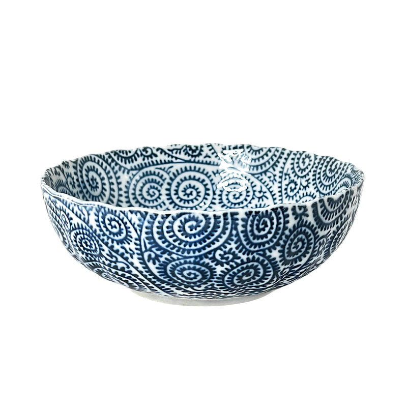 Japanese Ceramic Serving Bowl 14cm Spiral Vines