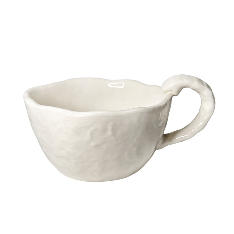 Japanese Coffee Mug White Stone Handmade 450ml