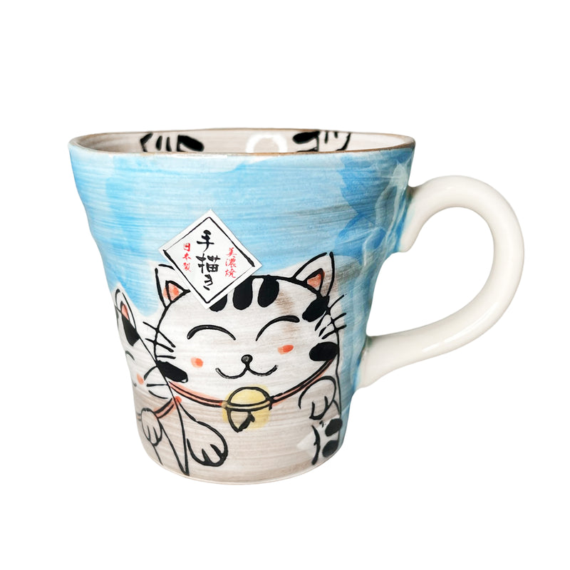 Maneki Neko Lucky Cat Mug Ceramic Blue 600ml