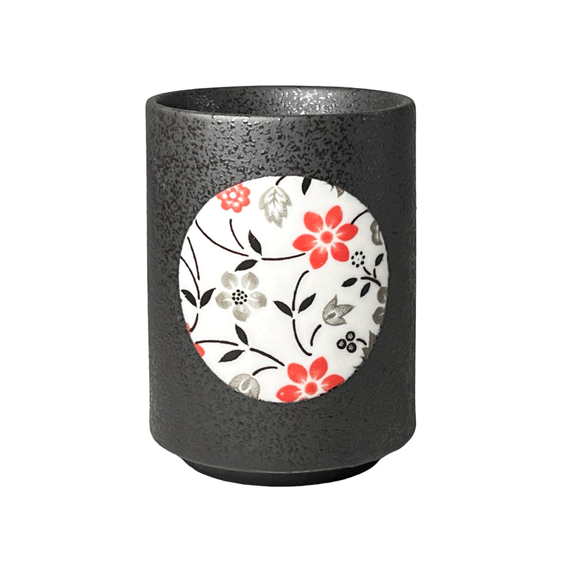 Japanese Ceramic Tea Cup Flowers & Black Texture 250ml