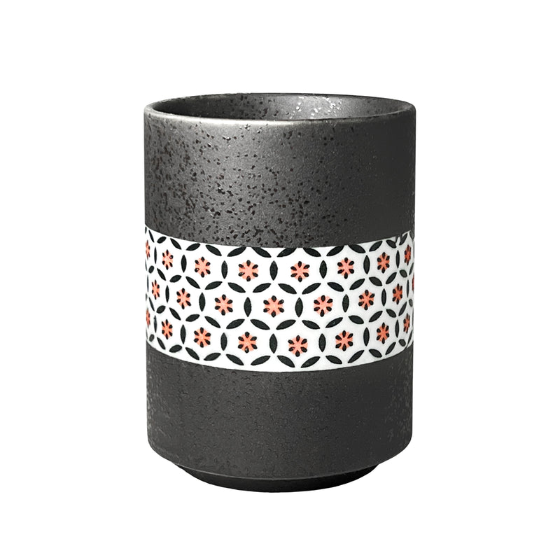 Japanese Ceramic Tea Cup Flower Pattern & Black Texture 250ml