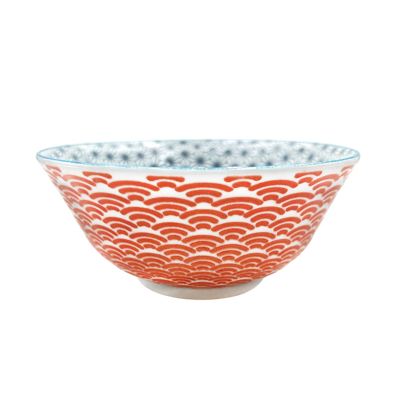 Japanese Noodle Bowl 15.5cm Asanoha-wave Red & Grey