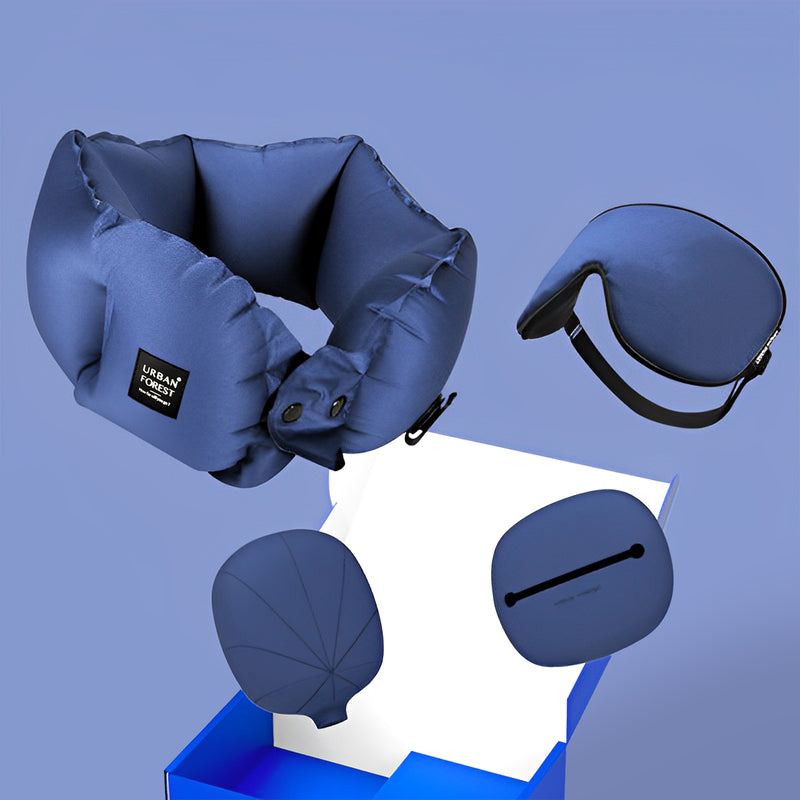 Urban Forest Tree Inflatable Neck Pillow & Eyeshade Set Navy Blue