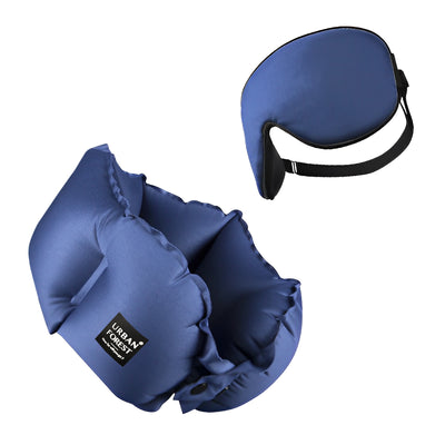 Urban Forest Tree Inflatable Neck Pillow & Eyeshade Set Navy Blue