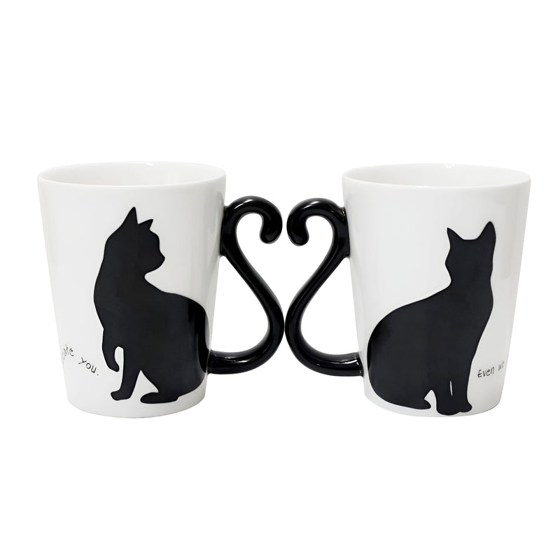 Mug Tea Cup Couple Series Black Cat & Simple (Pair Of Cups)